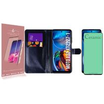 Capa Carteira + Pelicula De CERAMICA Compativel Moto E32 XT2227 6.5 - Luiza Cell25