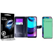 Capa Carteira + Película De CERÂMICA Moto E20 XT2155 - Cell in Power25