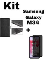 Capa Carteira + Película Fosca Privacidade para Samsung Galaxy M34