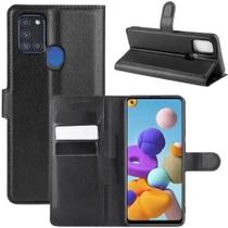 Capa Carteira Preta + Capa Transparente Anti Impacto Para Samsung Galaxy A21S