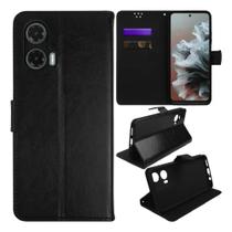 Capa Carteira Preta + Pelicula de Vidro 3D Para Motorola G35