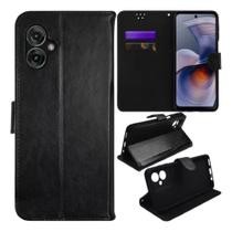 Capa Carteira Preta + Pelicula de Vidro 3D Para Motorola G55