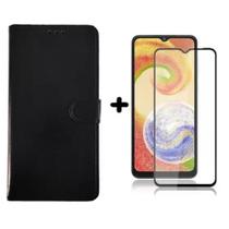 Capa Carteira Preta + Película Vidro 3D P/ Samsung Galaxy A04E