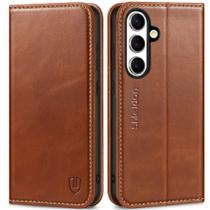 Capa Carteira SHIELDON para Galaxy S24+ 5G - Couro Genuíno Marrom