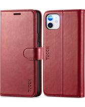 Capa Carteira TUCCH para iPhone 11 (6,1") - Com Compartimento para Cartões - Vermelho Escuro