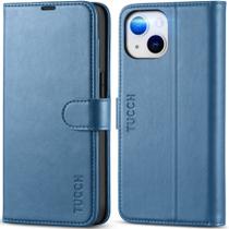Capa Carteira TUCCH para iPhone 14 (6,1") - 4 Compartimentos para Cartões - Azul Lago