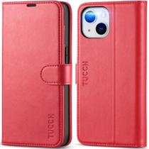 Capa Carteira TUCCH para iPhone 14 (6,1") com Bloqueio RFID - Vermelha