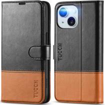 Capa Carteira TUCCH para iPhone 15 5G com Bloqueio RFID - Preta e Marrom