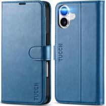 Capa Carteira TUCCH para iPhone 16 (6,1") - Compartimento para 4 Cartões - Azul Claro