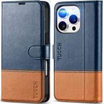 Capa Carteira TUCCH para iPhone 16 Pro com Bloqueio RFID - Azul e Marrom
