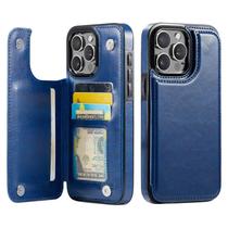 Capa Carteira Wefor para iPhone 15 Pro Max Azul em Couro PU