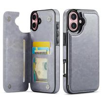 Capa Carteira Wefor para iPhone 16 em Couro PU com Suporte Cinza