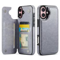 Capa Carteira Wefor para iPhone 16 Plus em Couro PU Cinza