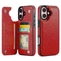 Capa Carteira Wefor para iPhone 16 Plus em Couro PU Vermelha