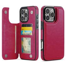 Capa Carteira Wefor para iPhone 16 Pro Max em Couro PU Rosa Vermelho Capa Carteira Wefor para iPhone 16 Pro Max em Couro PU Rosa Vermelho