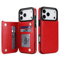 Capa Carteira Wefor para iPhone 17 Pro em Couro PU Vermelha