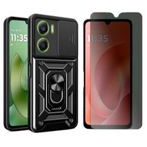 Capa Case Anel Para Motorola Moto G06 + Pelicula Privacidade Cor:Preto