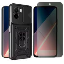 Capa Case Anel Para Xiaomi Poco M7 4G + Pelicula Privacidade Cor:Preto Capa Case Anel Para Xiaomi Poco M7 4G + Pelicula Privacidade Cor:Preto