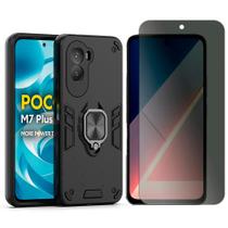 Capa Case Anel Para Xiaomi Poco M7 4G + Pelicula Privacidade Cor:Preto