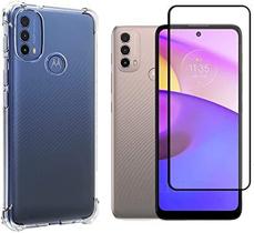 Capa Case Ant Shock Transparente + Película 3d de Vidro Para Moto E40 Capa Case Ant Shock Transparente + Película 3d de Vidro Para Moto E40