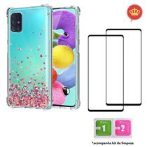 Capa Case Anti Shock Corações Galaxy A51 + 2 Películas Vidro 3D