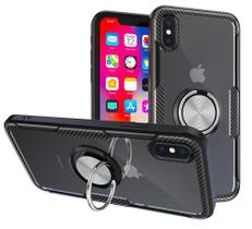 Capa Case Apple iPhone X 10 / Xs (Tela 5.8) Carbon Clear Com Stand e Anel