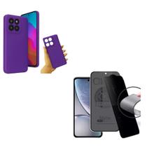 Capa Case Aveludada Roxo + Película Fosca Privacidade Moto Edge 60 Fusion