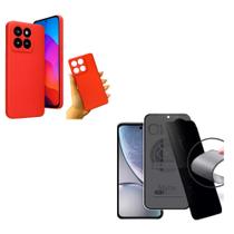 Capa Case Aveludada Vermelho + Película Fosca Privacidade Moto Edge 60 pro