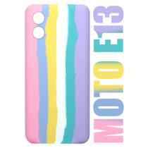 Capa case Capinha Aveludada Arco Iris Candy Compatível Moto E13 XT2345 6.5 + Película De Ceramica 3d 9d - Cell In Powe