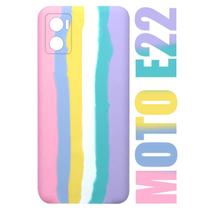 Capa case Capinha Aveludada Arco Iris Candy Compatível Moto E22 XT2239 6.5 + Película De Ceramica 3d 9d - Cell In Power2