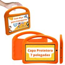 Capa Case Capinha Laranja com Alça Emborrachada Infantil p/ Tablet 7 polegadas