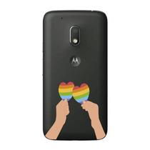 Capa Case Capinha Motorola Moto G4 Play Arco Iris Mãos com Corações