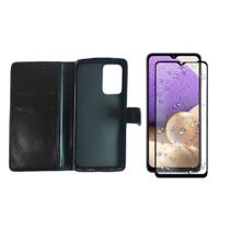 Capa Case Carteira com Flip Preta + Pelicula De Vidro 3d Para Samsung Galaxy A32 5G 6.5 - JV ACESSORIOS