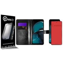 Capa Case Carteira material sintético Preto + Película Cerâmica Fosca Para Moto G14 Xt2341 6.5 - Cell In Power25