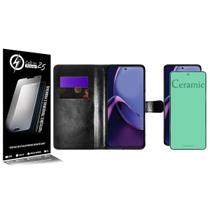 Capa Case Carteira material sintético Preto + Película De Ceramica Para Moto G84 XT2347 6.55 - Cell In Power25