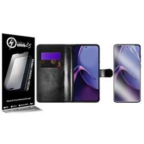 Capa Case Carteira material sintético Preto + Película De Hydrogel Fosca Para Moto G84 XT2347 6.55 - Cell In Power25