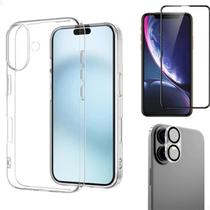 Capa Case Compatível Capinha Para iPhone 16 Series Anti Impacto Amarelamento Silicone Premium Transparente Pelicula De Vidro Para Tela e Câmera