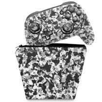 Capa Case e Skin Adesivo Compatível Nintendo Switch Pro Controle - Camuflada Cinza