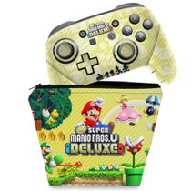 Capa Case e Skin Adesivo Compatível Nintendo Switch Pro Controle - New Super Mario Bros. U - Pop Arte Skins