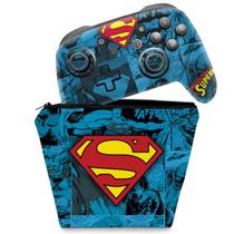 Capa Case e Skin Adesivo Compatível Nintendo Switch Pro Controle - Superman Comics