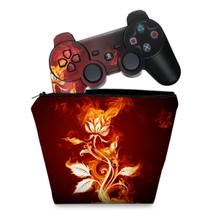 Capa Case e Skin Adesivo Compatível PS3 Controle - Fire Flower