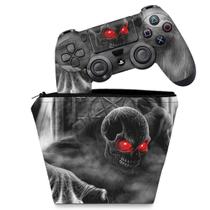 Capa Case e Skin Compatível PS4 Controle - Caveira Skull