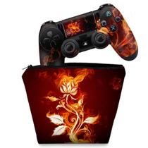 Capa Case e Skin Compatível PS4 Controle - Fire Flower