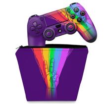 Capa Case e Skin Compatível PS4 Controle - Rainbow Colors Colorido