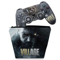 Capa Case e Skin Compatível PS4 Controle - Resident Evil Village