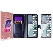 Capa Case Flip Carteira + 2 Pelicula Vidro Compativel Moto G62 XT2223 6.5 - Luiza Cell25