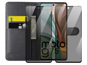 Capa Case Flip + Duas Películas 3D Privacy P/ Moto G75 5G