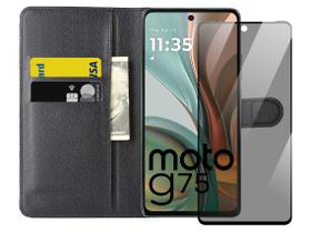 Capa Case Flip + Película 3D Privacidade P/ Moto G75 5G 6.8'