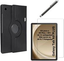 Capa Case Giratoria Compativel Tablet Samsung Galaxy Tab A9 Plus (X210, X215) + Película de Vidro Temperado 9H + Caneta