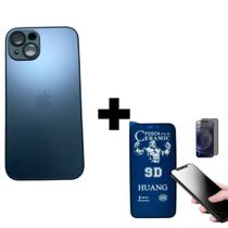 Capa Case Luxo Glass + Película Foca Privacidade Compatível Iphone 14 Cor:Azul Capa Case Luxo Glass + Película Foca Privacidade Compatível Iphone 14 Cor:Azul